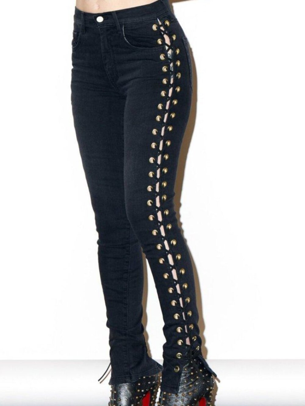 Made Gold, Betty Lace-Up Jeans | Vinyl Wash Coated Denim | Size 26
